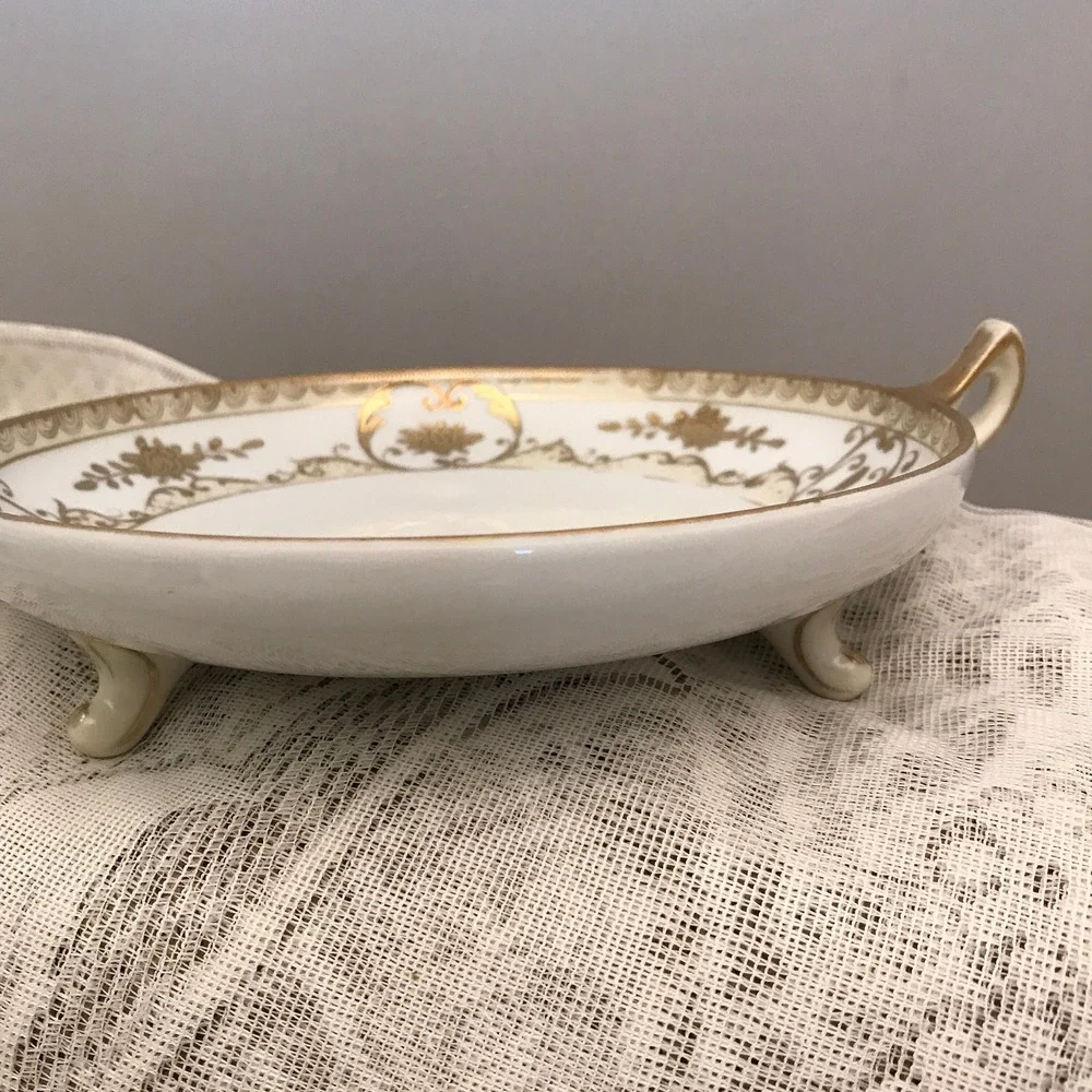 Antique Footed Compote or Candy Dish, Cherry‎ Blossom Nippon  Porcelain